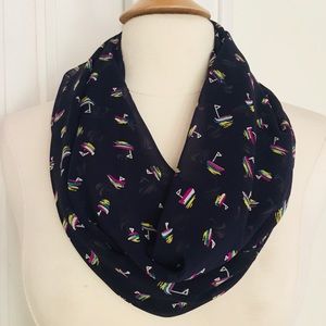 Navy Blue Chiffon Sailboat Infinity Scarf